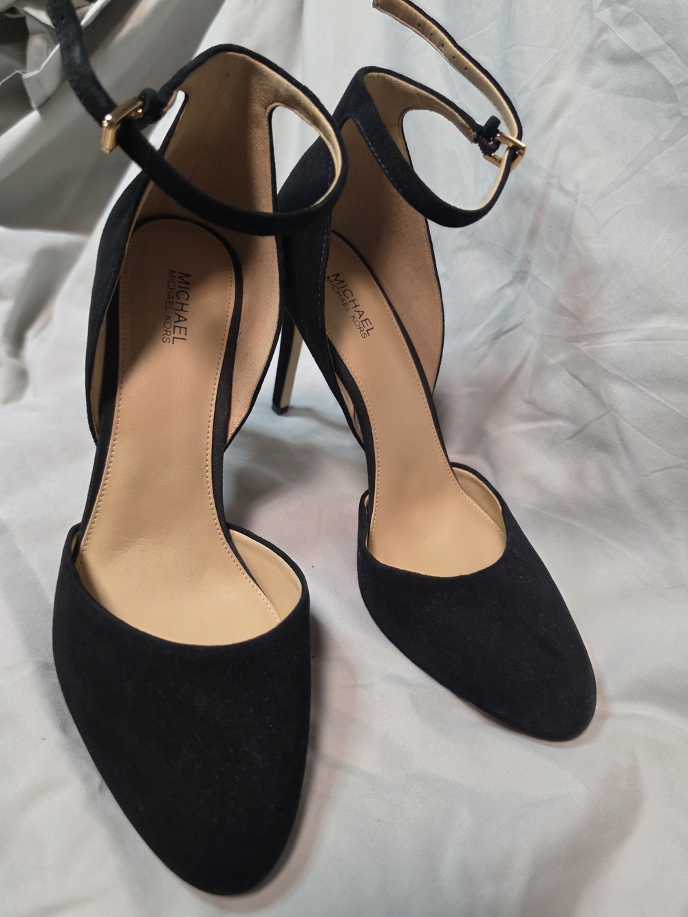 Michael Kors Black Suede Pointed-Toe Ankle-Strap Stilettos